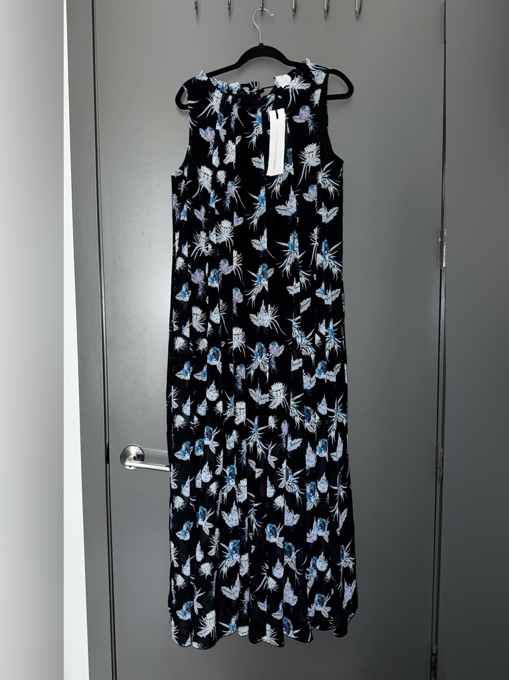 Isabelle Blanche Paris Sleeveless Black Floral Maxi Dress with Floral Print